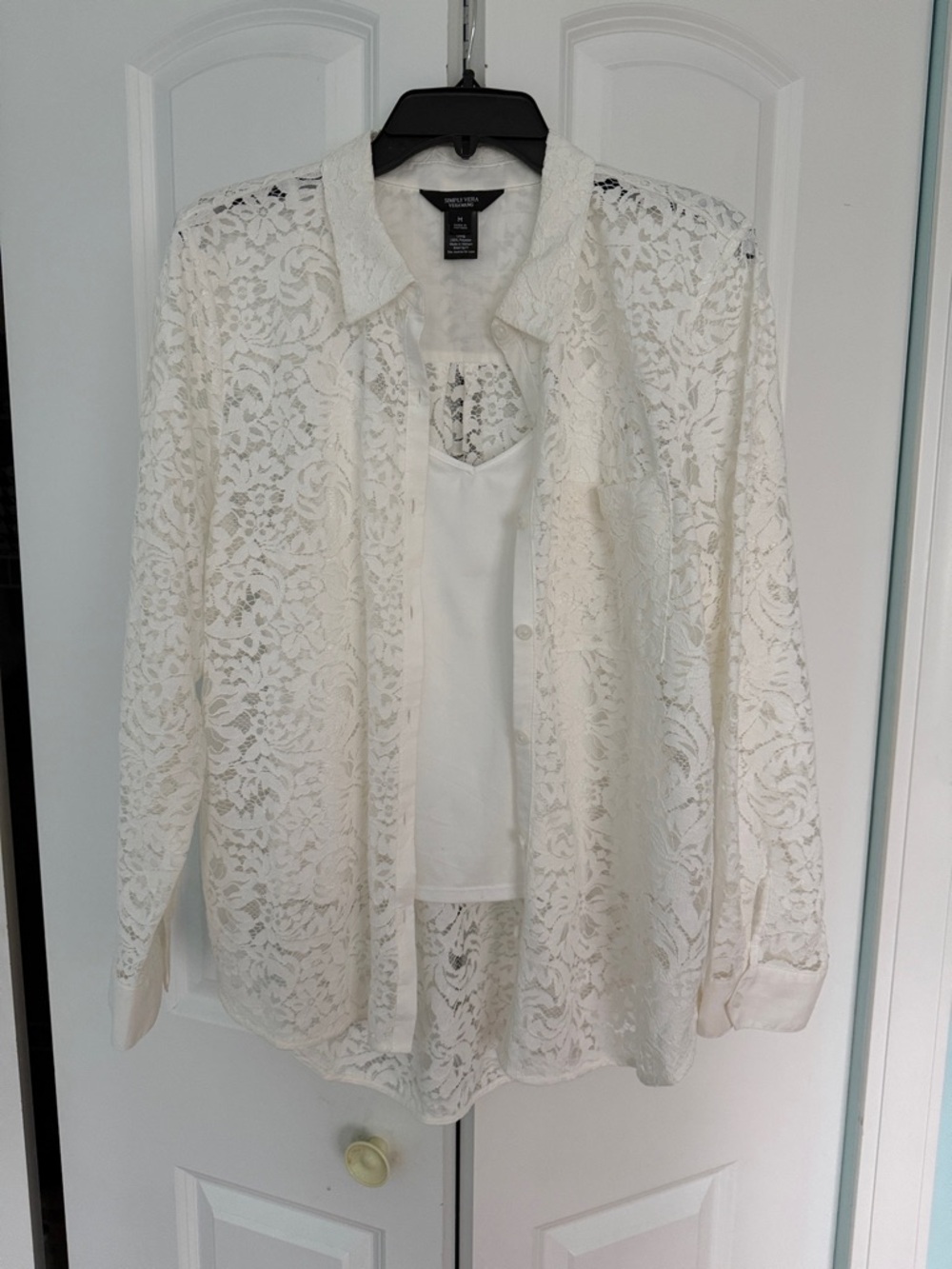 Simply Vera Vera Wang White Lace Button-Down Shirt - Picture 7 of 8
